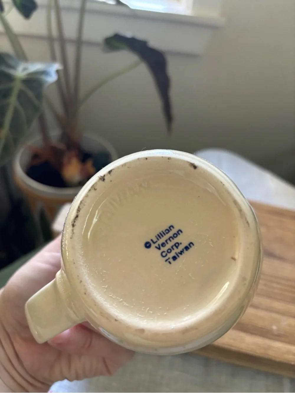 Vintage Lillian Vernon Cream Ceramic Creamer with Blue Stripe - Home Dining